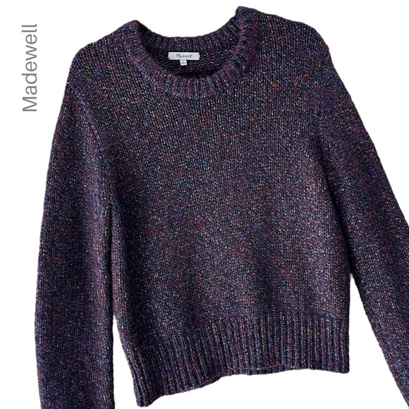 MADEWELL | NWOT METALLIC SHIMMER CREWNECK PULLOVER SWEATER PURPLE | LARGE - Picture 1 of 11
